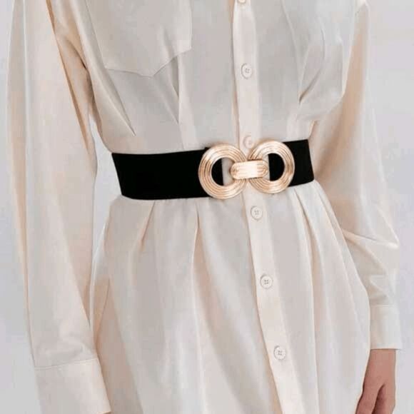 2/$21 Ladies Double Circle Black Stretch Belt (33.5 Inches) - Picture 1 of 10